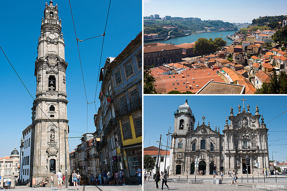 A gauche la tour des Clercs à Porto, (Torre dos Clérigos)